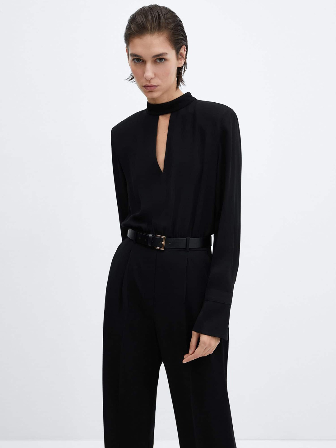 

MANGO Cut-Out Basic Jumpsuit with Belt, Black