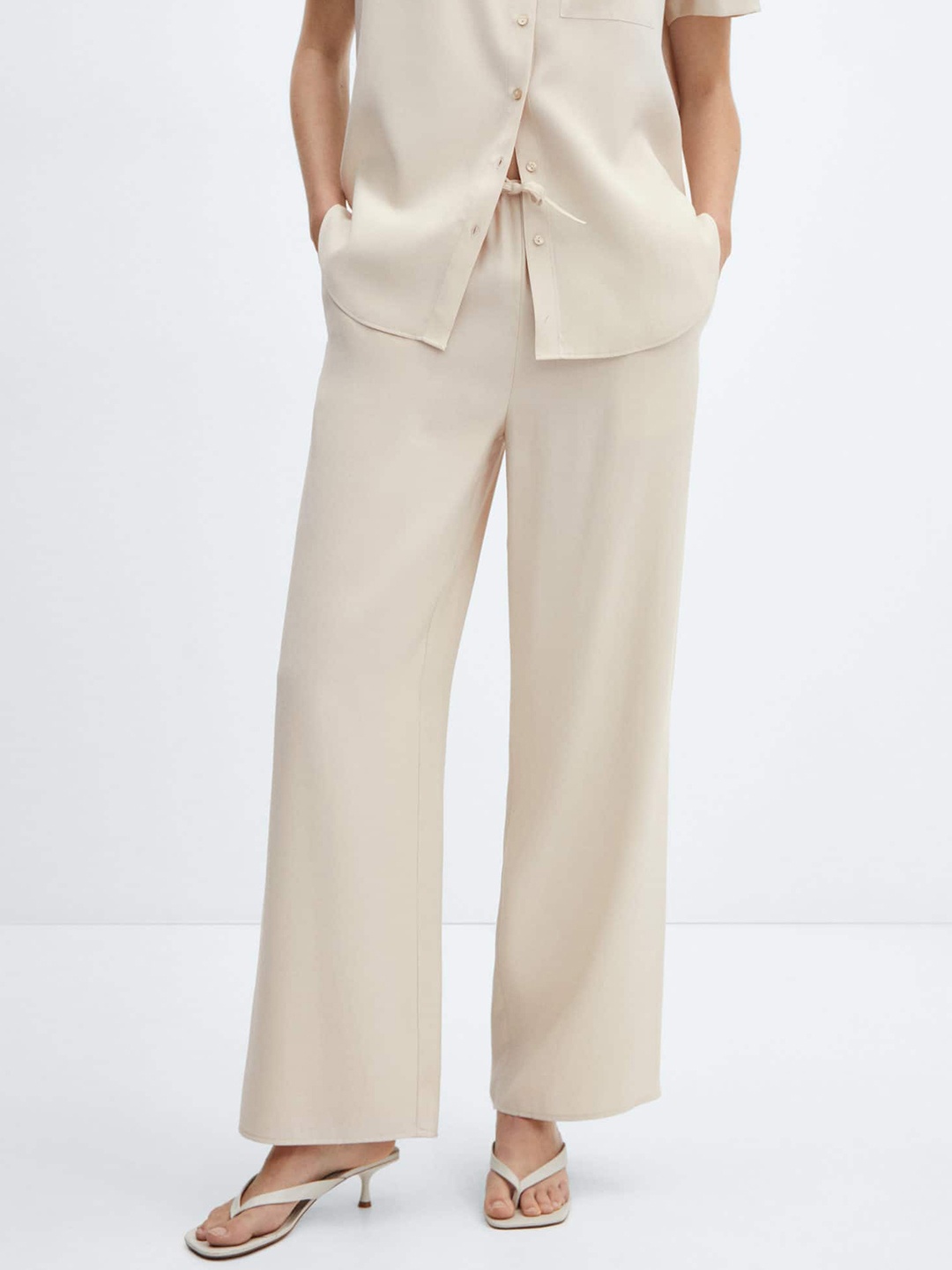 

MANGO Women Wide Leg Trousers, Off white