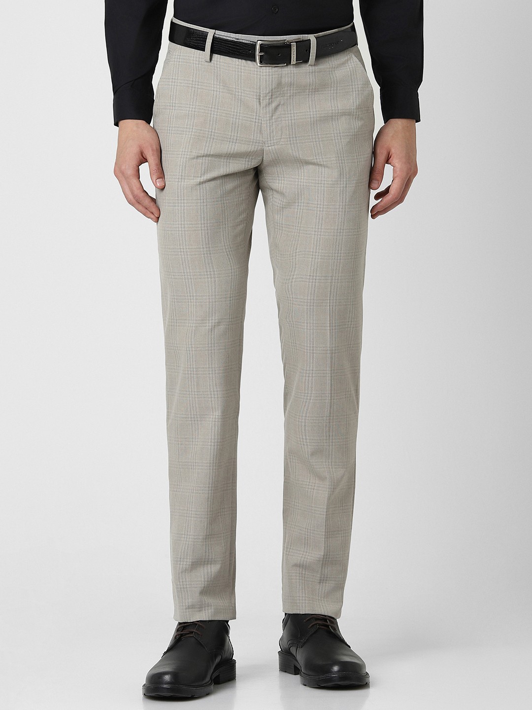 

Peter England Men Slim Fit Checked Formal Trouser, Grey