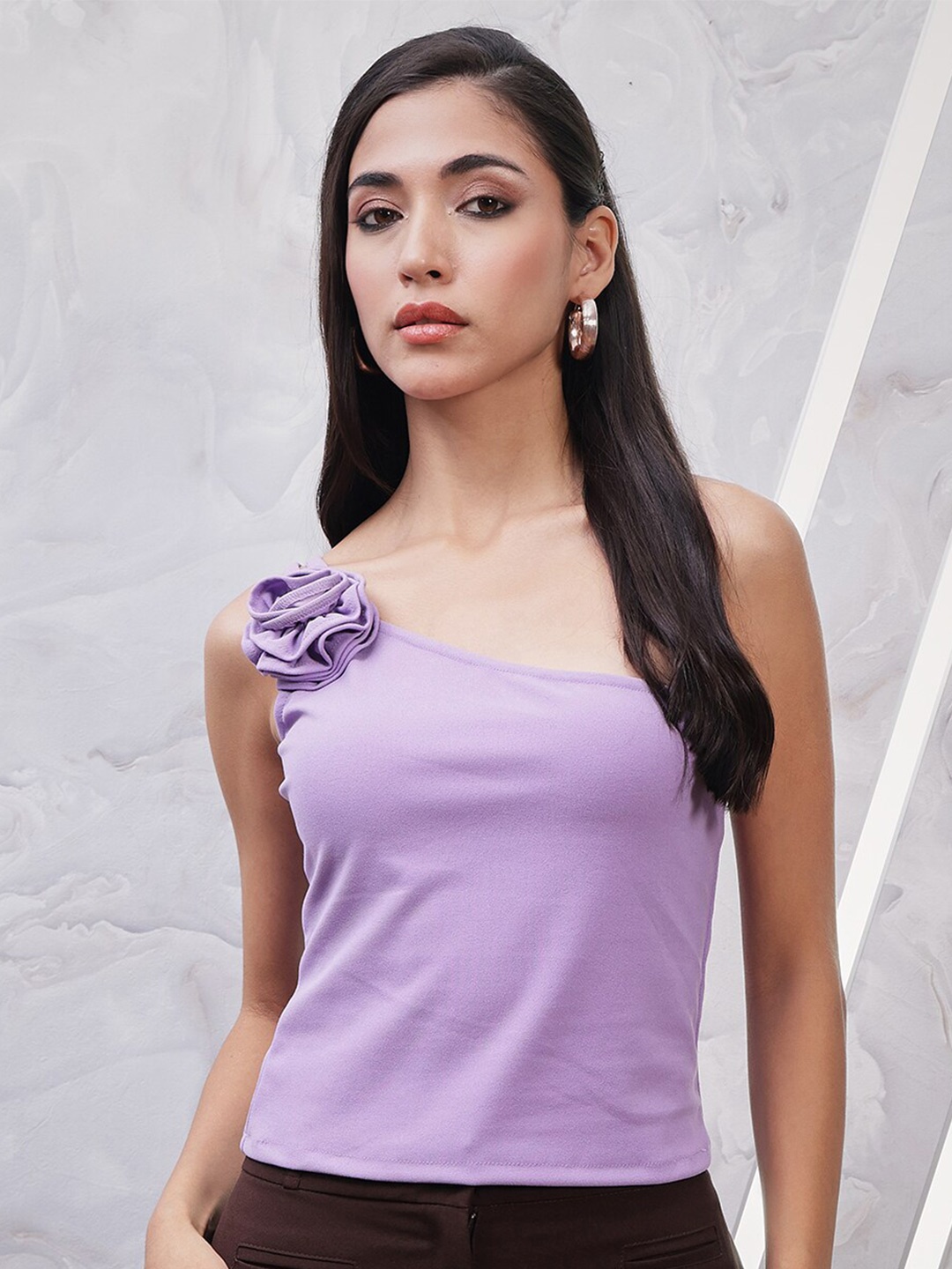 

Athena One Shoulder Scuba Corsage Top, Lavender