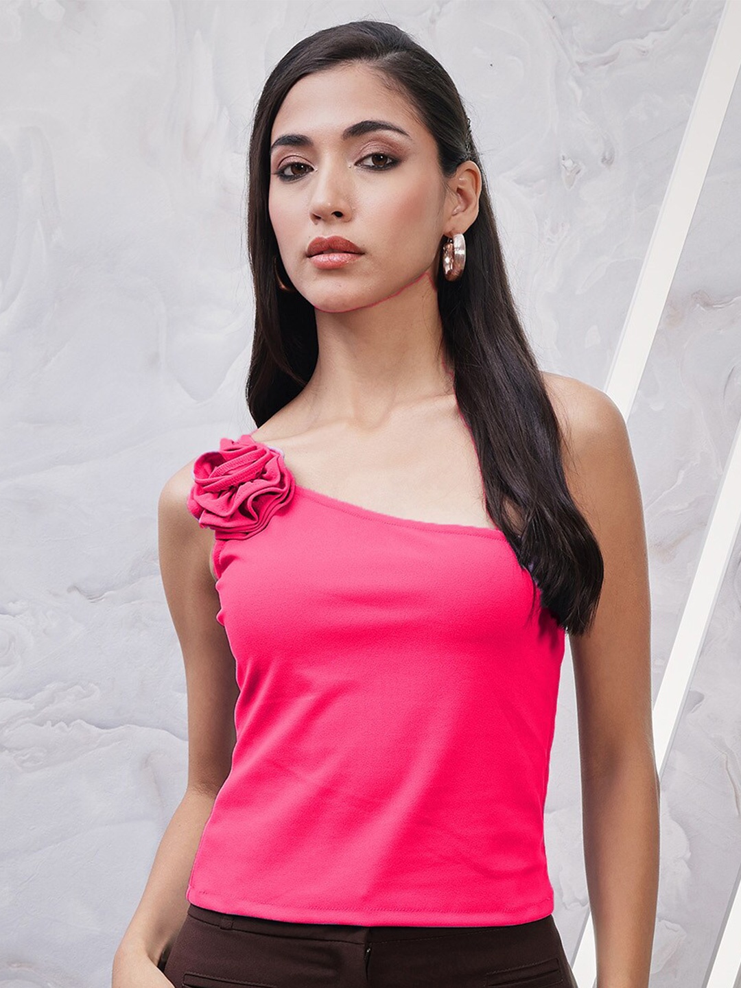 

Athena One Shoulder Scuba Corsage Top, Fuchsia