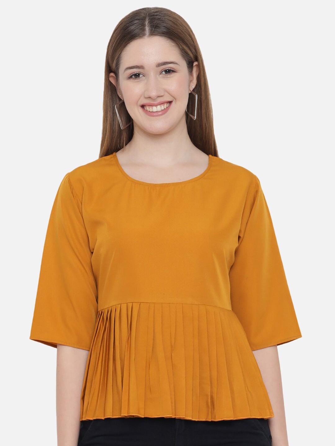 

Indietoga Accordion Pleats Crepe Peplum Top, Mustard