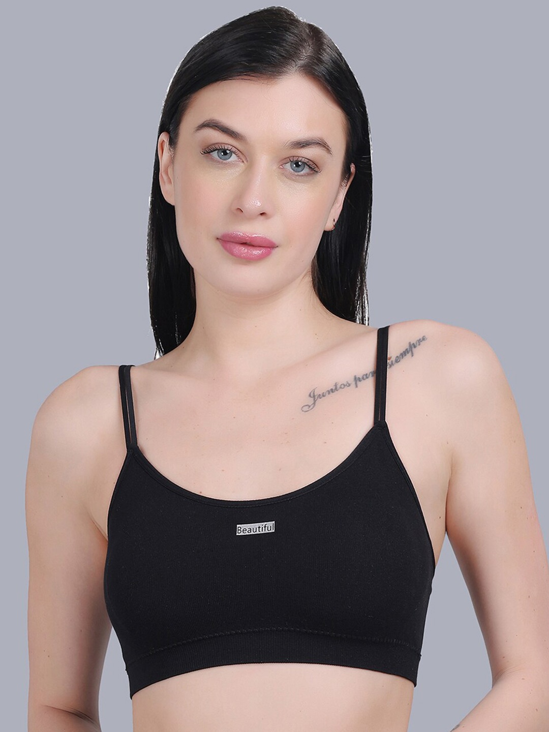 

mod & shy Non-Wired Lightly Padded Seamless Dry Fit Bralette Bra With All Day Comfort, Black