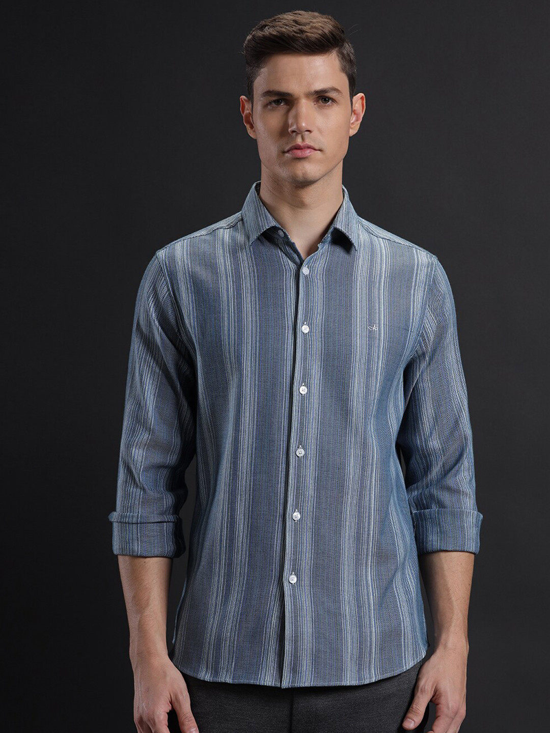 

Aldeno Vertical Striped Cotton Casual Shirt, Navy blue