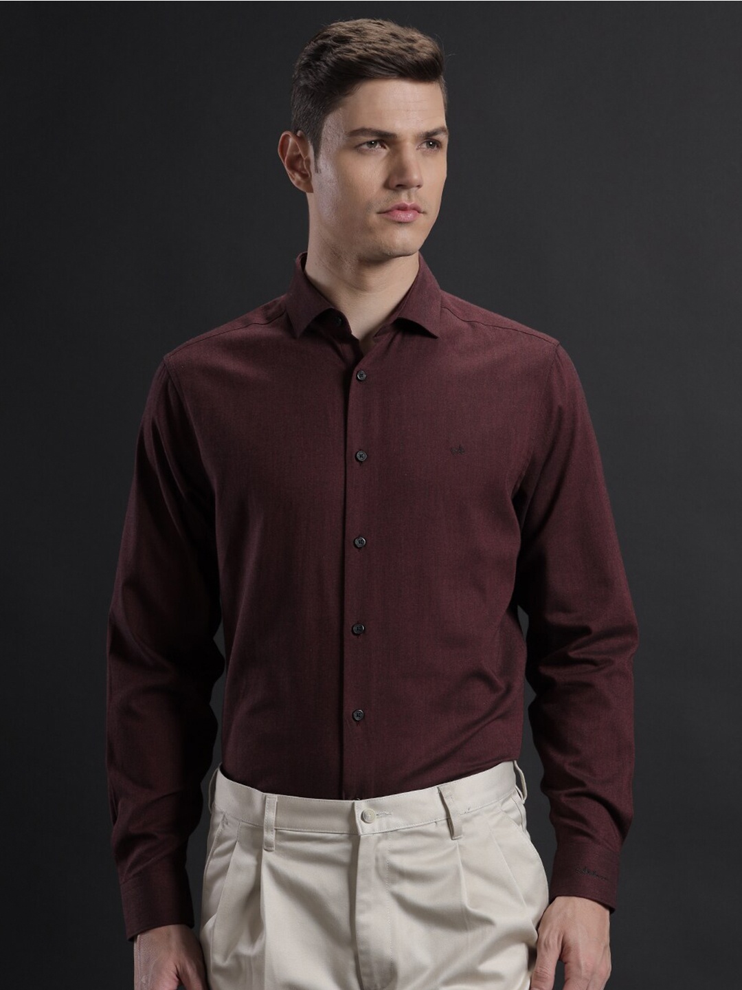 

Aldeno Spread Collar Cotton Formal Shirt, Brown