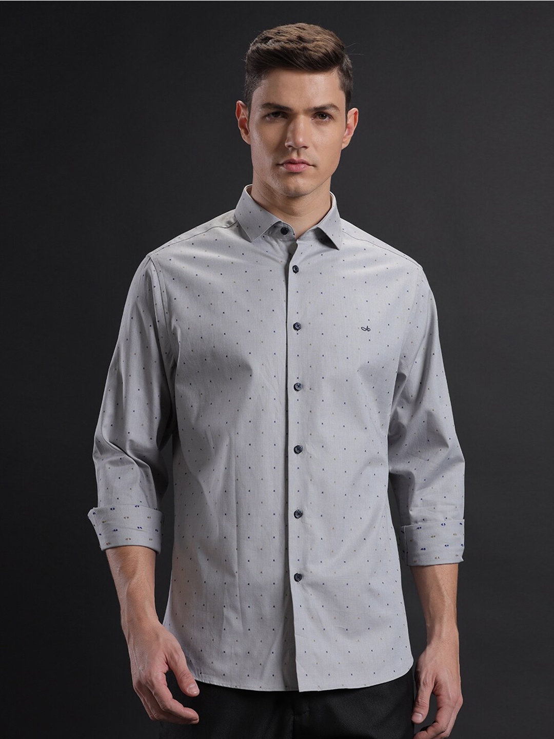 

Aldeno Printed Spread Collar Cotton Formal Shirt, Grey