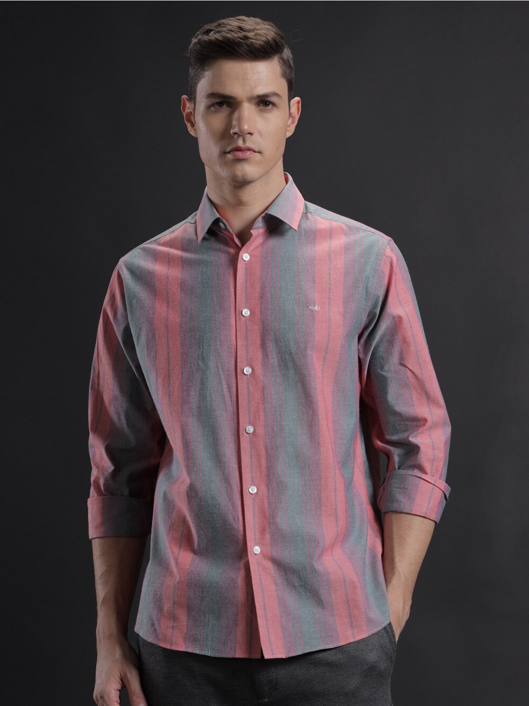 

Aldeno Vertical Striped Spread Collar Cotton Casual Shirt, Pink