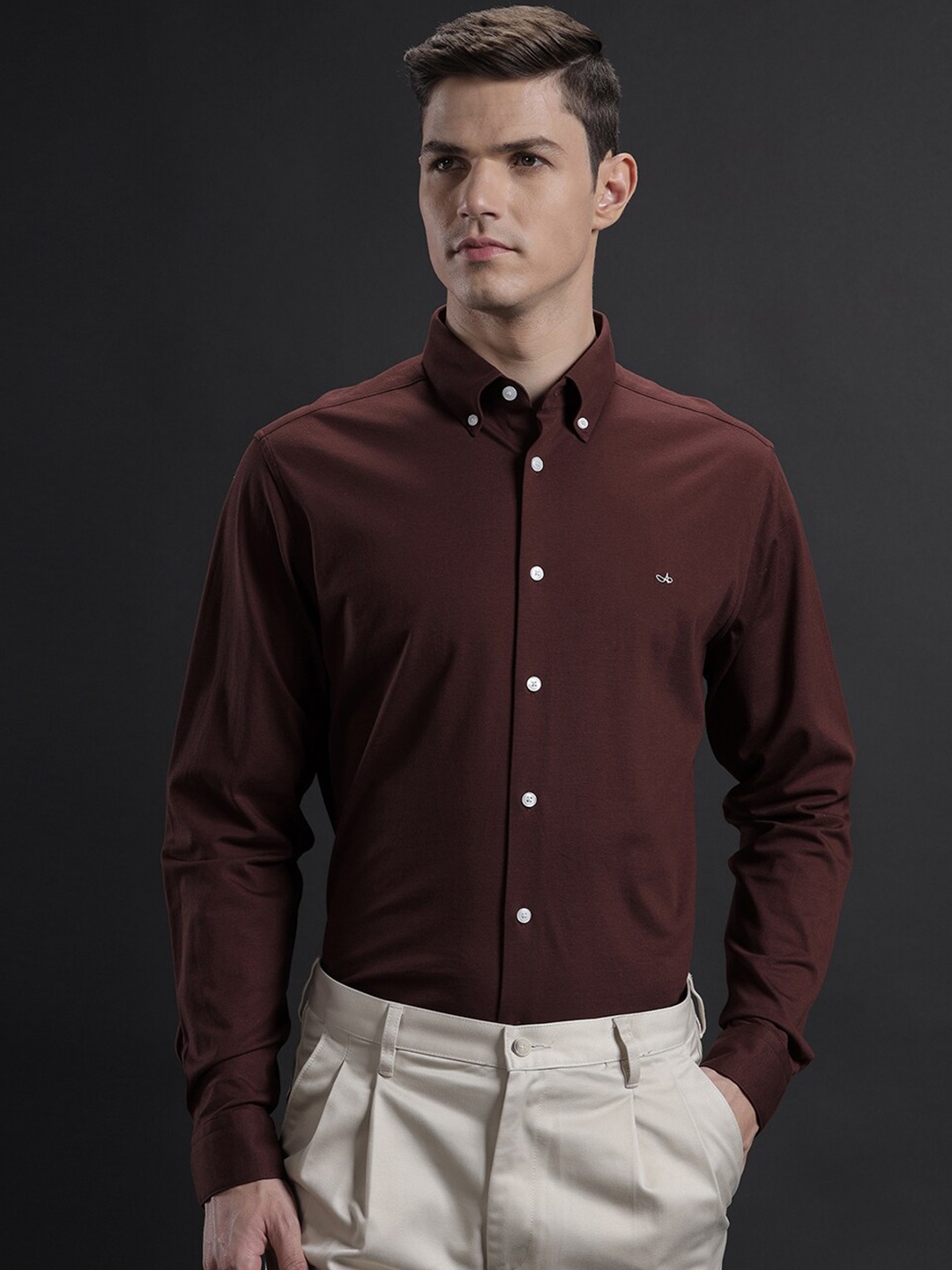 

Aldeno Button-Down Collar Long Sleeves Cotton Casual Shirt, Maroon