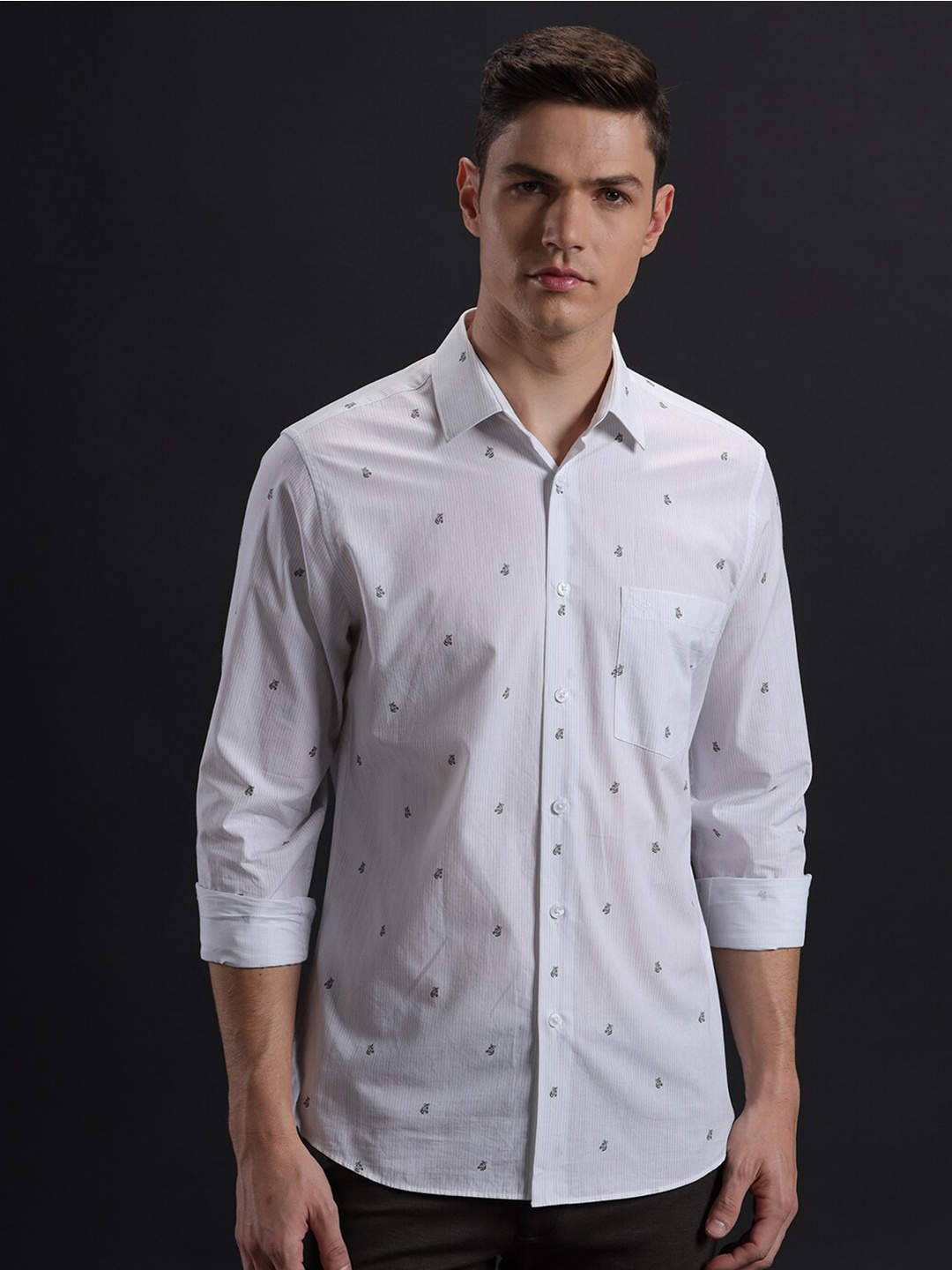 

Aldeno Vertical Printed Slim Fit Cotton Formal Shirt, Black