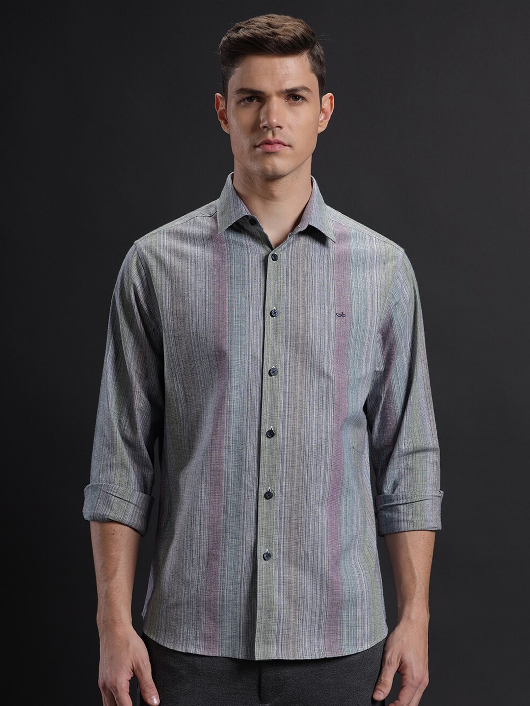 

Aldeno Vertical Striped Printed Cotton Casual Shirt, Pink