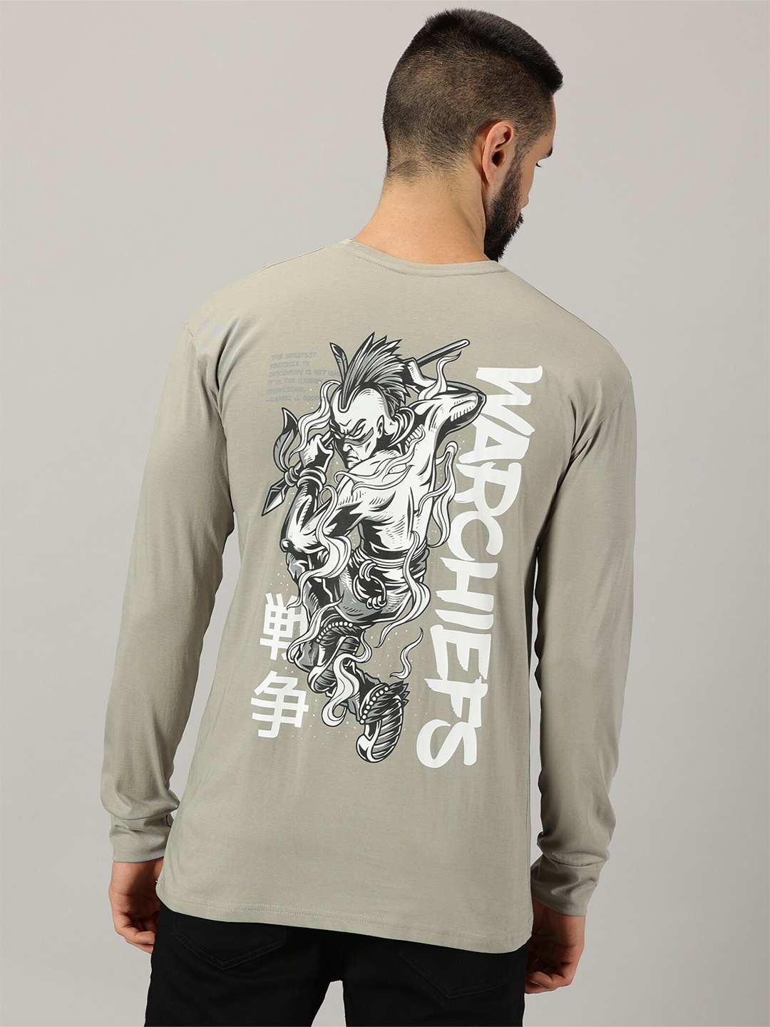 

GESPO Graphic Printed Drop Shoulder Pure Cotton T-shirt, Grey