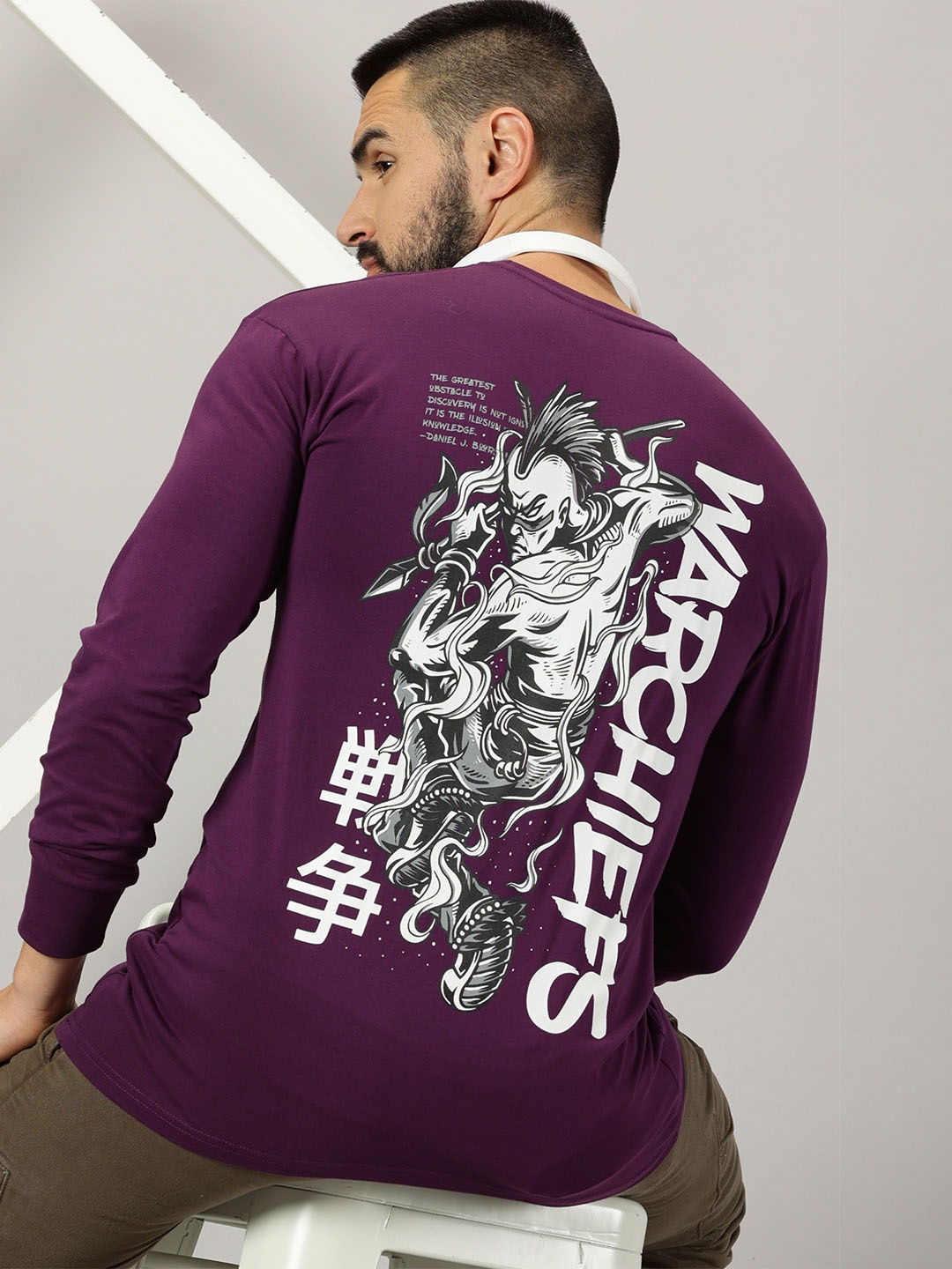 

GESPO Graphic Printed Drop Shoulder Pure Cotton T-shirt, Burgundy