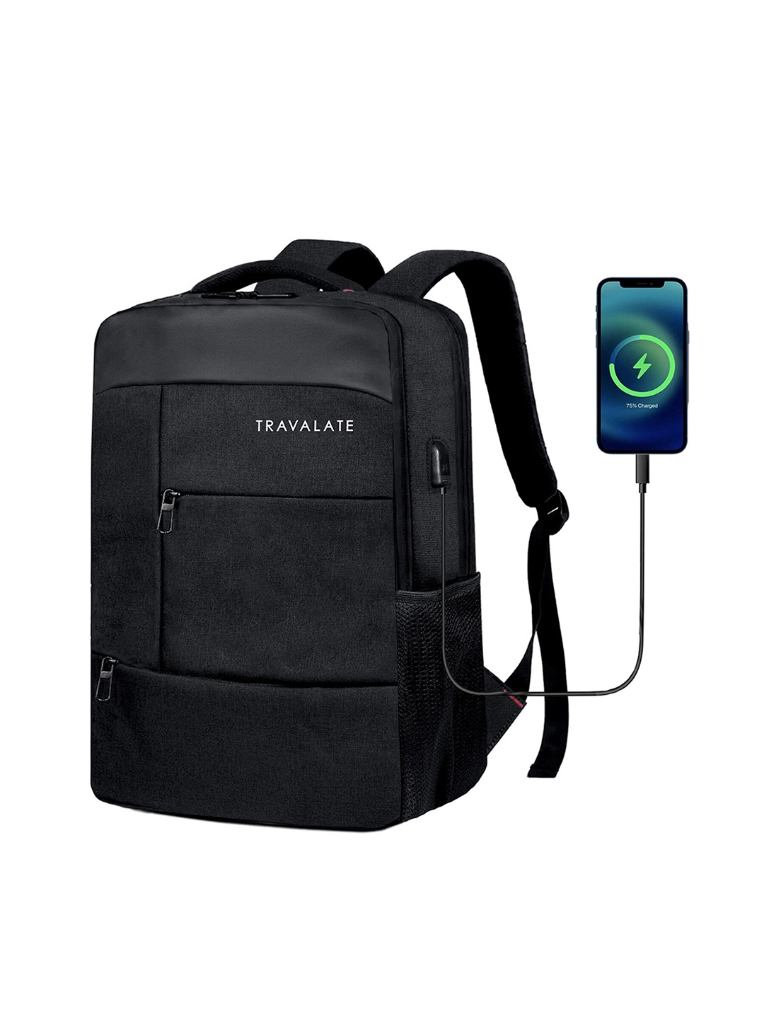 

TRAVALATE Ergonomic Lightweight Backpack With USB Charging Port 24L, Black