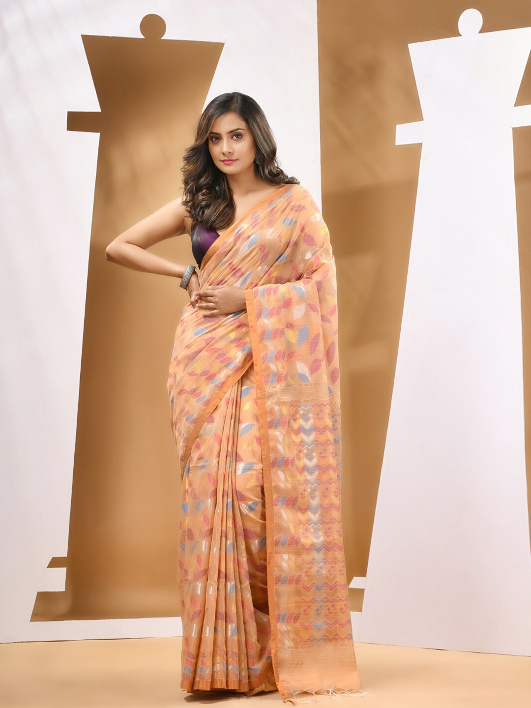 

Charukriti Ethnic Motifs Woven Design Zari Saree, Beige