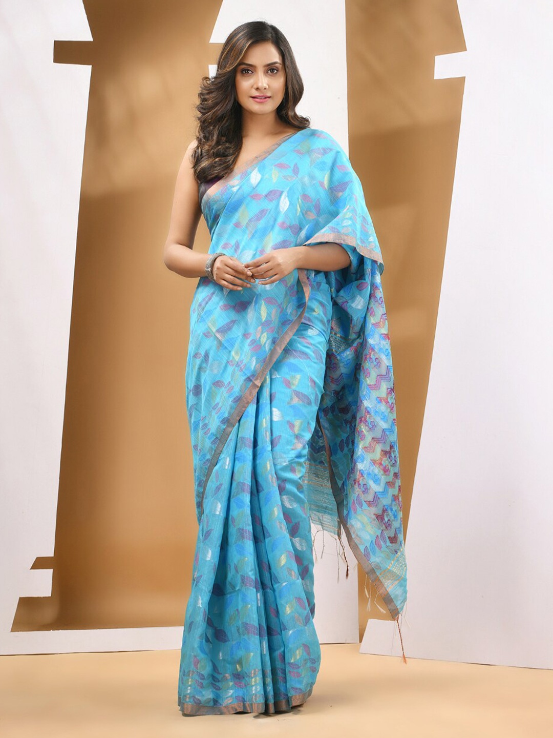 

Charukriti Floral Woven Design Zari Saree, Blue