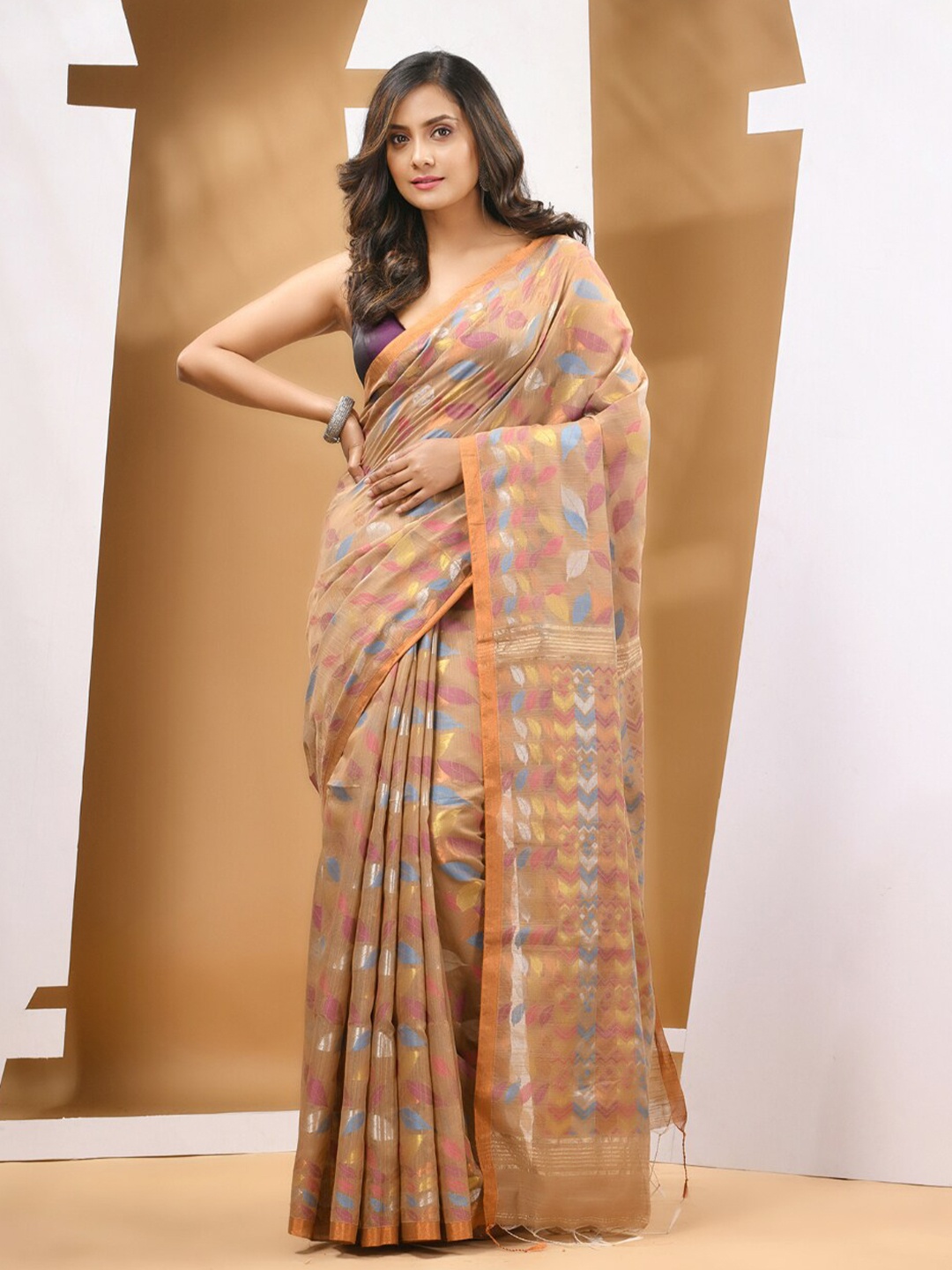 

Charukriti Ethnic Motifs Woven Design Zari Saree, Beige