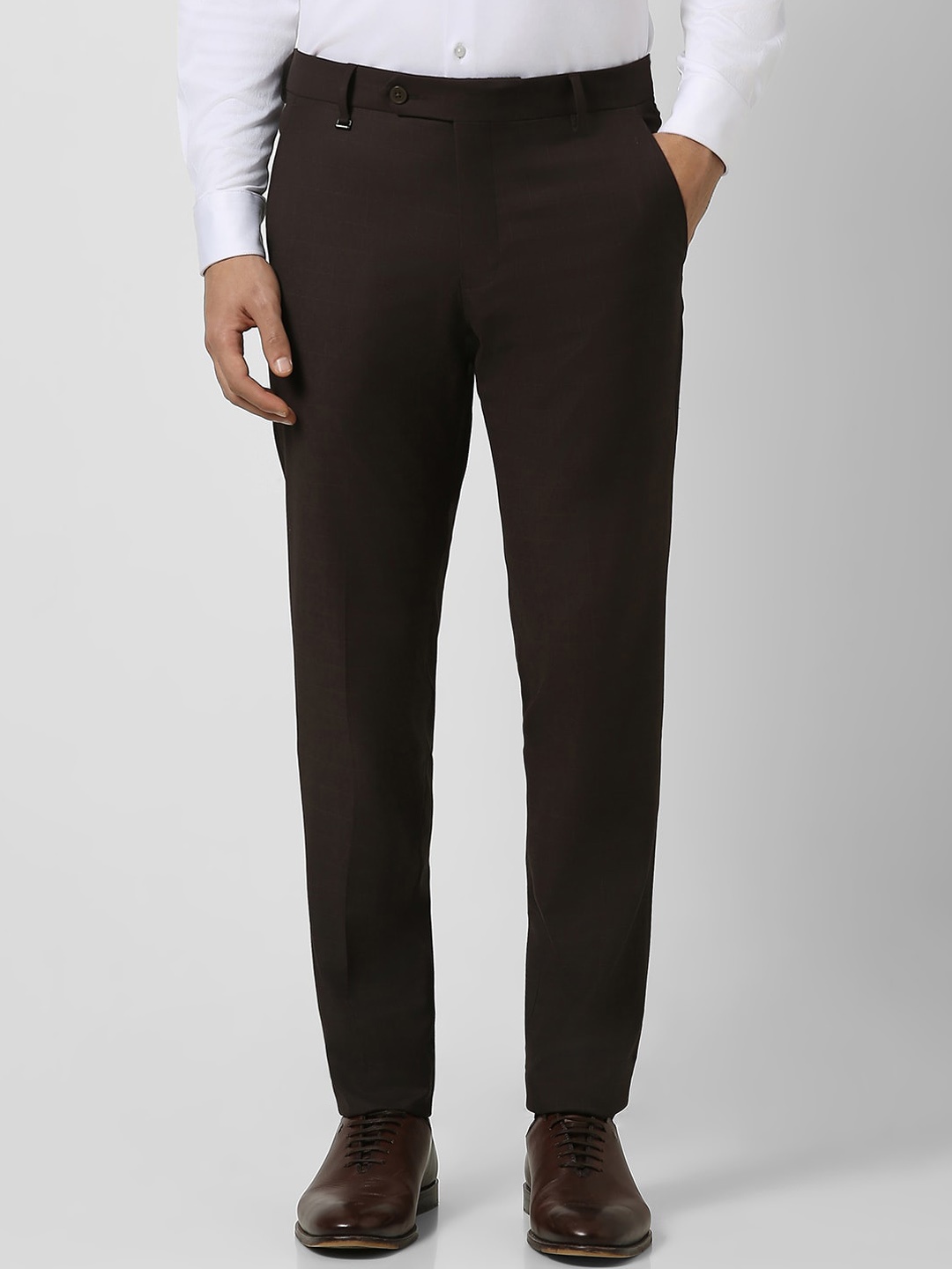 

Van Heusen Men Checked Mid-Rise Slim Fit Formal Trouser, Brown