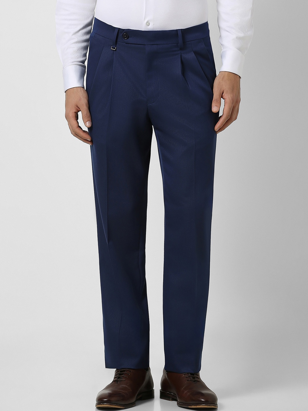 

Van Heusen Men Textured Regular Fit Pleated Formal Trouser, Navy blue