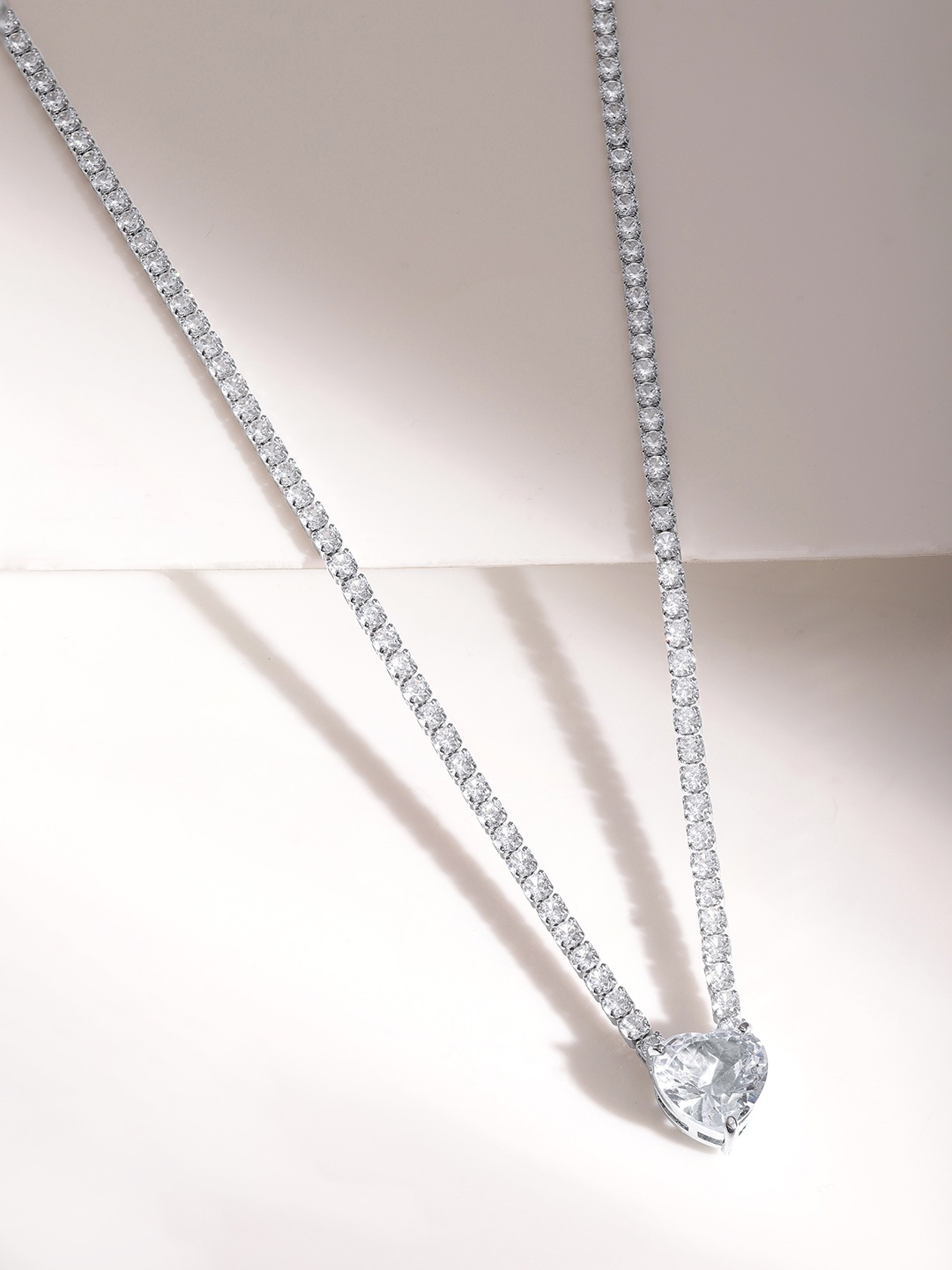 

Rubans Voguish Rhodium-Plated Cubic Zirconia Necklace, Silver