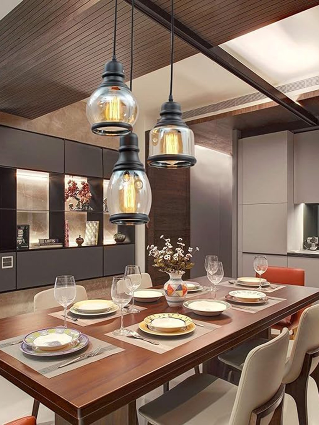 

ADWAIT Black and Transparent Contemporary Glass Ceiling Lamps