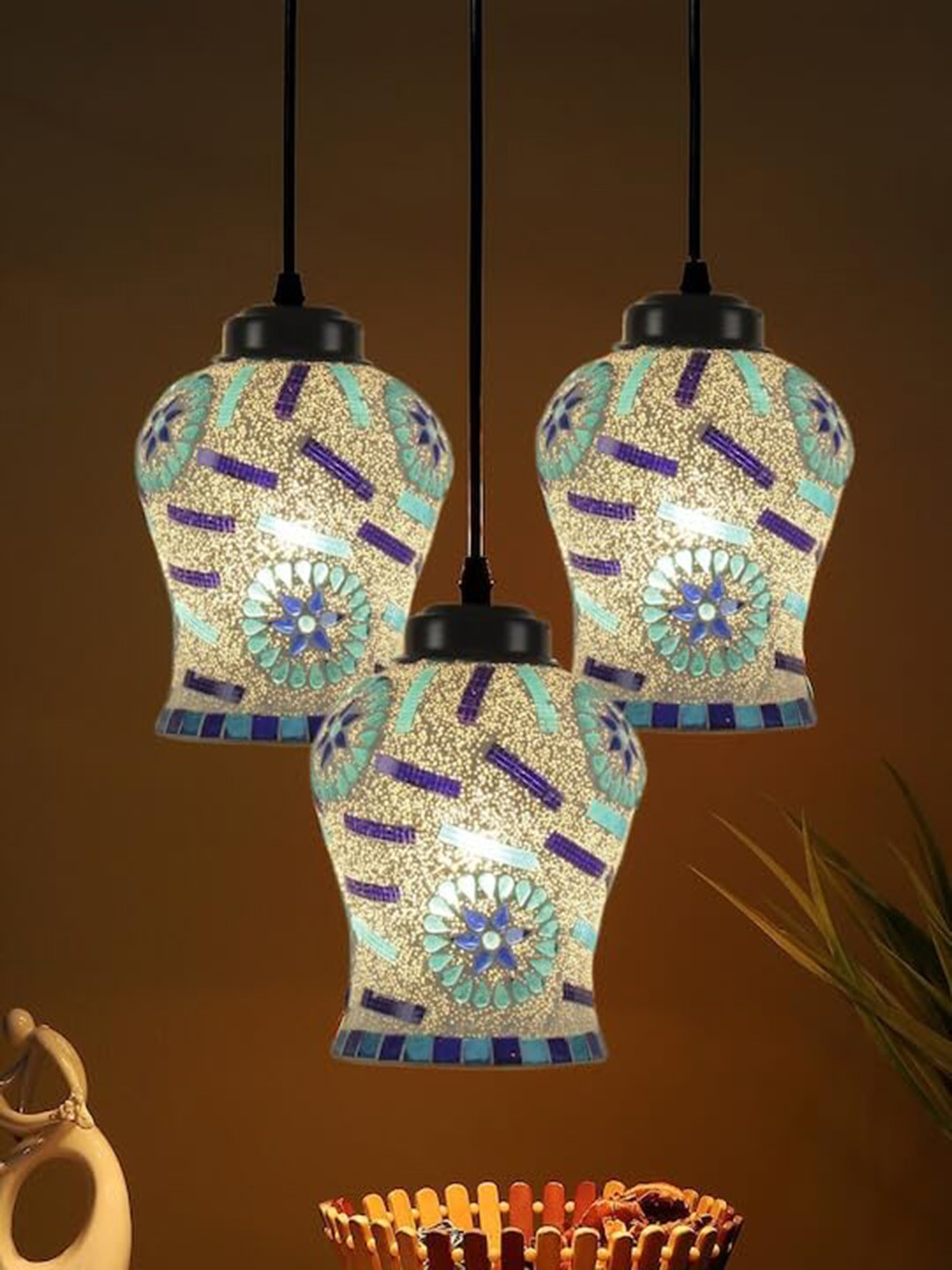 

ADWAIT Unisex Black and Green Contemporary Glass Ceiling Lamps