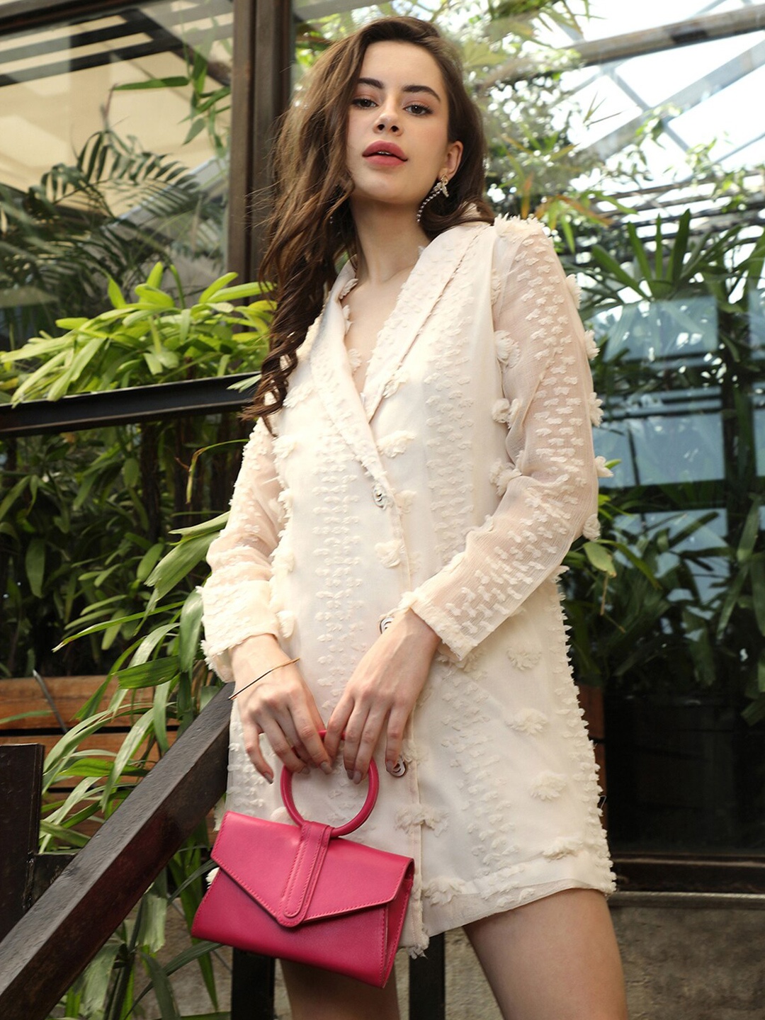 

PINACOLADA Single-Breasted Self Design Blazer Dress, Beige
