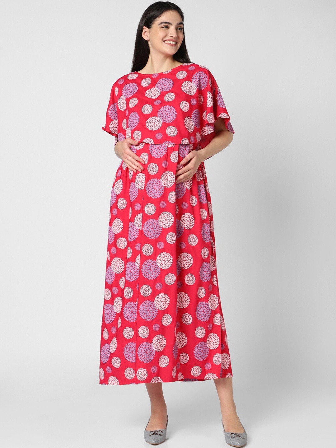 

Mystere Paris Ethnic Motifs Print Fit & Flare Maternity Midi Dress, Pink