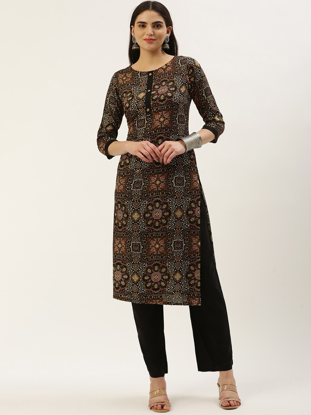 

KALINI Ethnic Motifs Printed Kurta with Trousers, Black