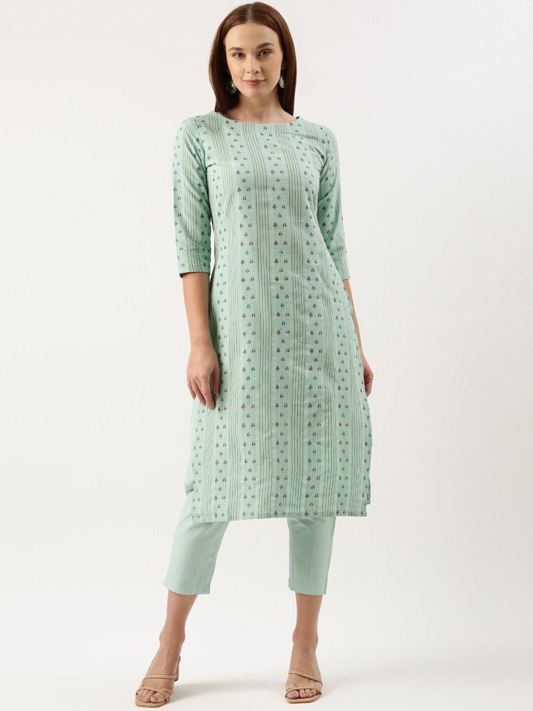 

KALINI Ethnic Motifs Embroidered Regular Thread Work Kurta with Trousers, Blue
