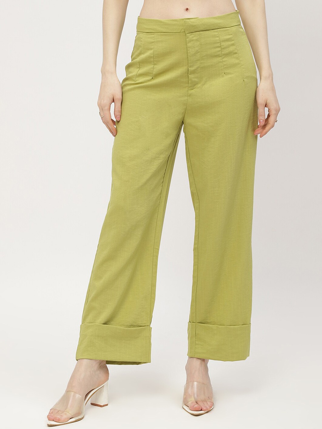 

Madame Women Textured Parallel Trouser, Green