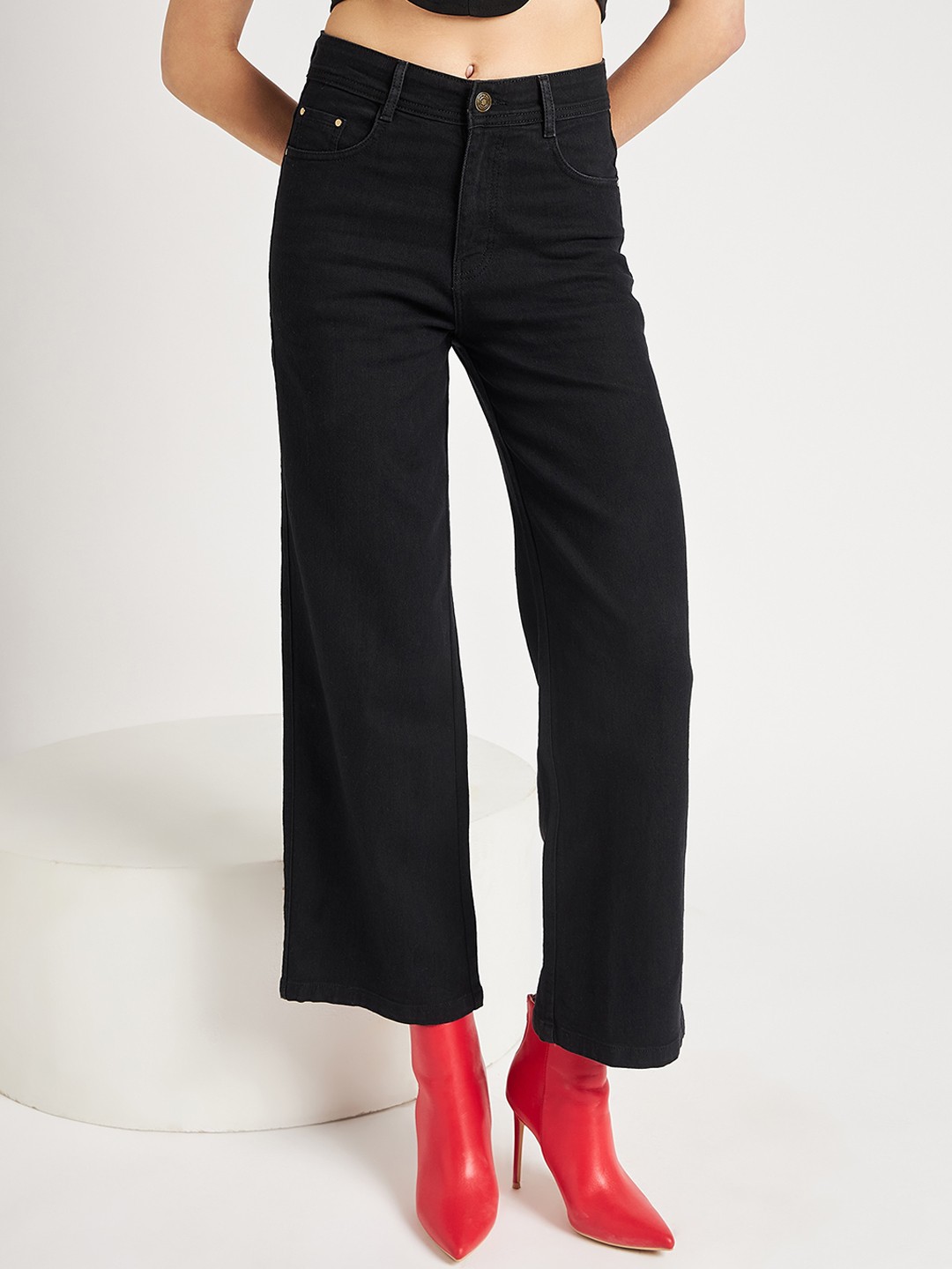 

River Of Design Jeans Women Jean Wide Leg High-Rise Stretchable Jeans, Black