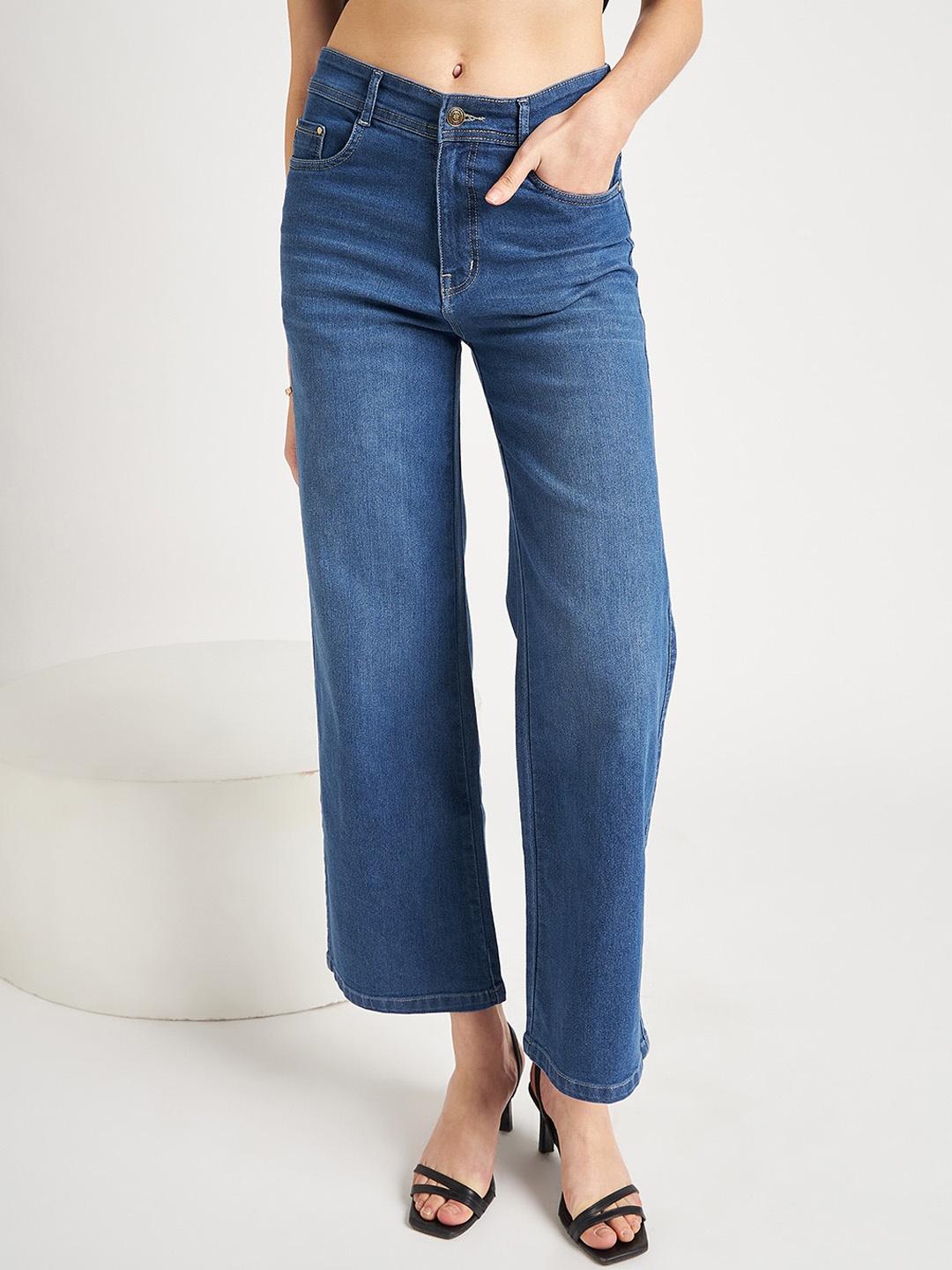 

River Of Design Jeans Women Jean Wide Leg High-Rise Light Fade Stretchable Denim Jeans, Blue