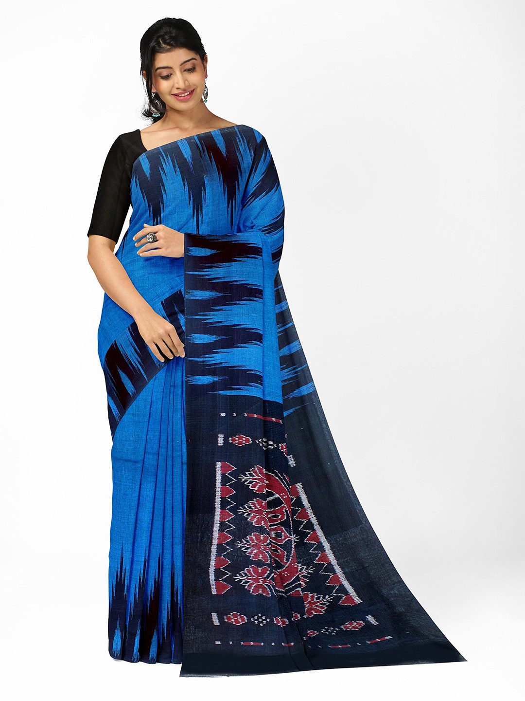 

Weaves of Tradition Woven Design Pure Cotton Ikat Saree, Blue