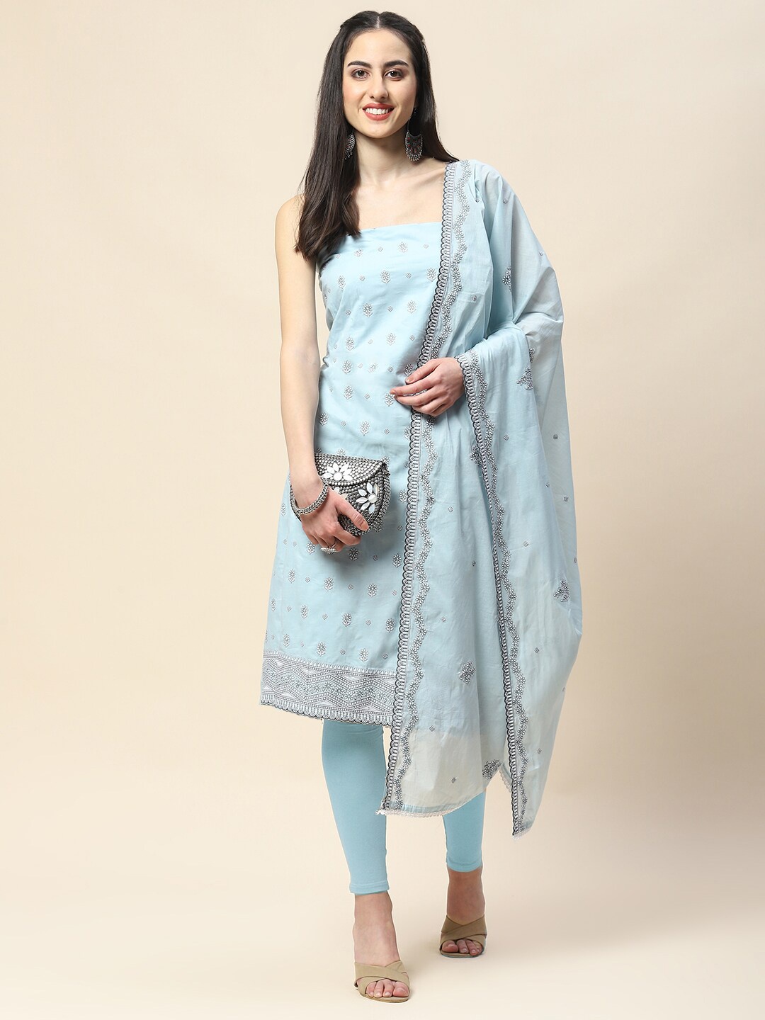 

Meena Bazaar Floral Embroidered Unstitched Dress Material, Blue