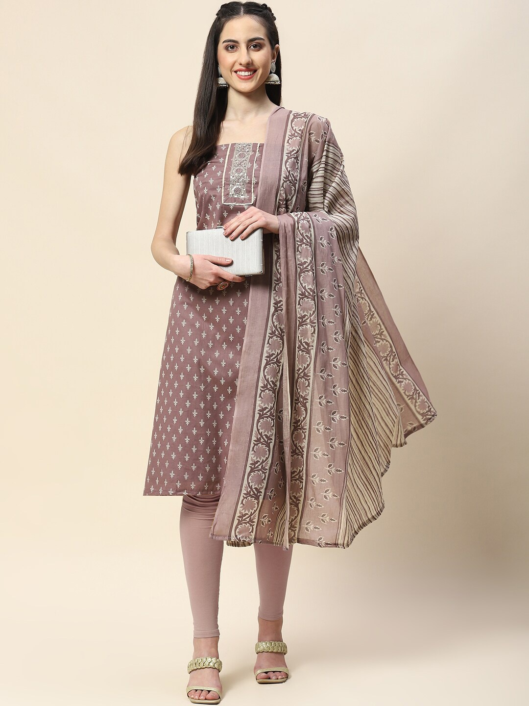

Meena Bazaar Floral Printed Unstitched Dress Material, Purple