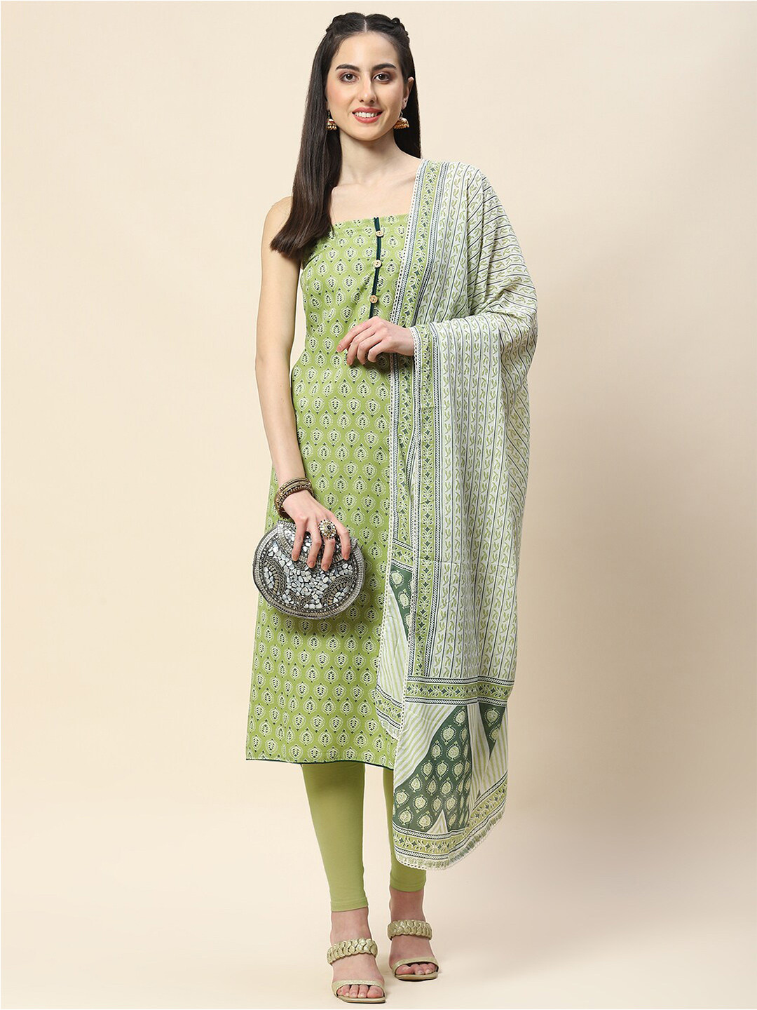 

Meena Bazaar Floral Printed Unstitched Dress Material, Green