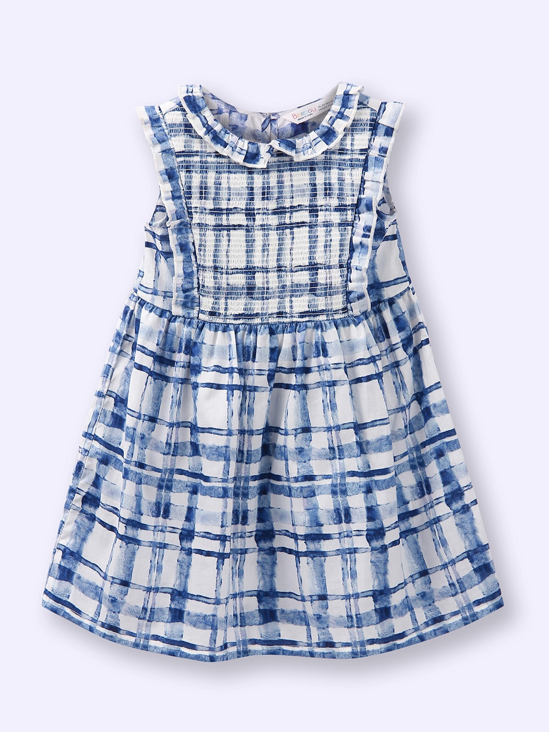 

Beebay Girls Smocked Printed Check Dress, Blue