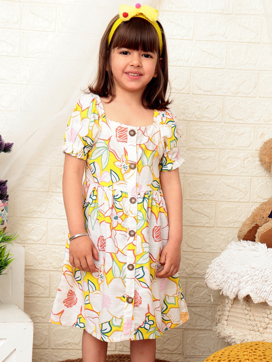 

Beebay Girls Floral Print Button Down Dress, Yellow
