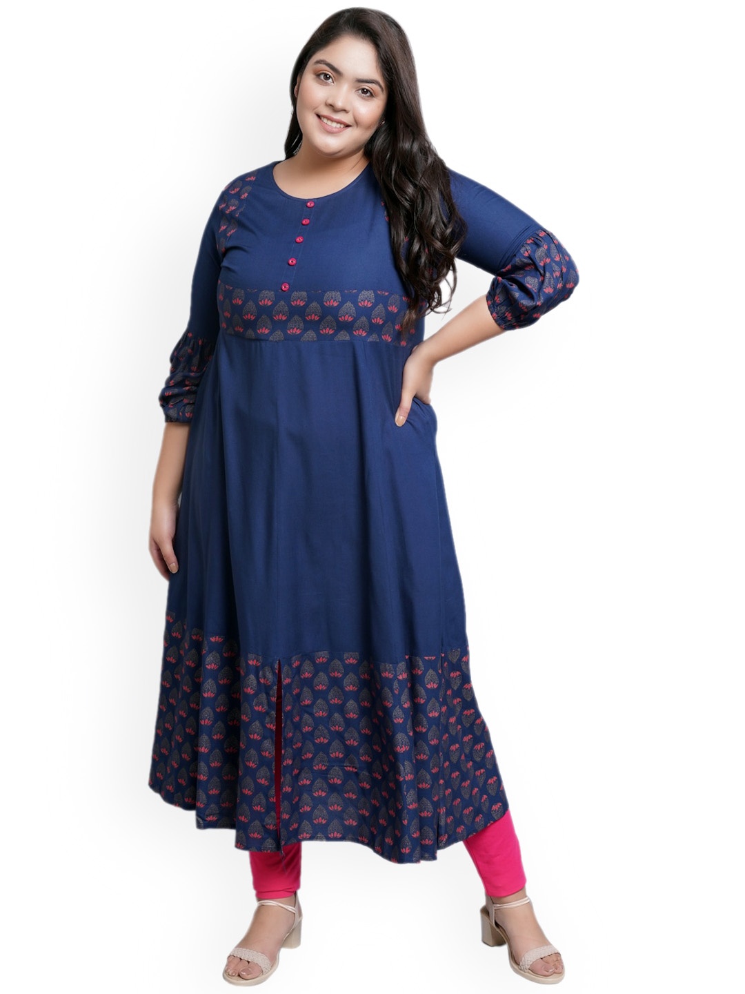 

KALINI Plus Size Printed Kurta, Blue