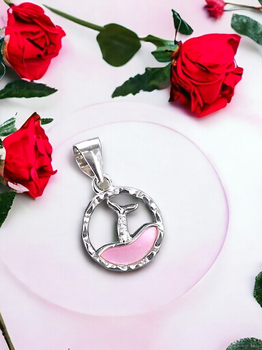 

Taraash 925 Sterling Silver Circular Shape Cubic Zirconia Pendant, Pink