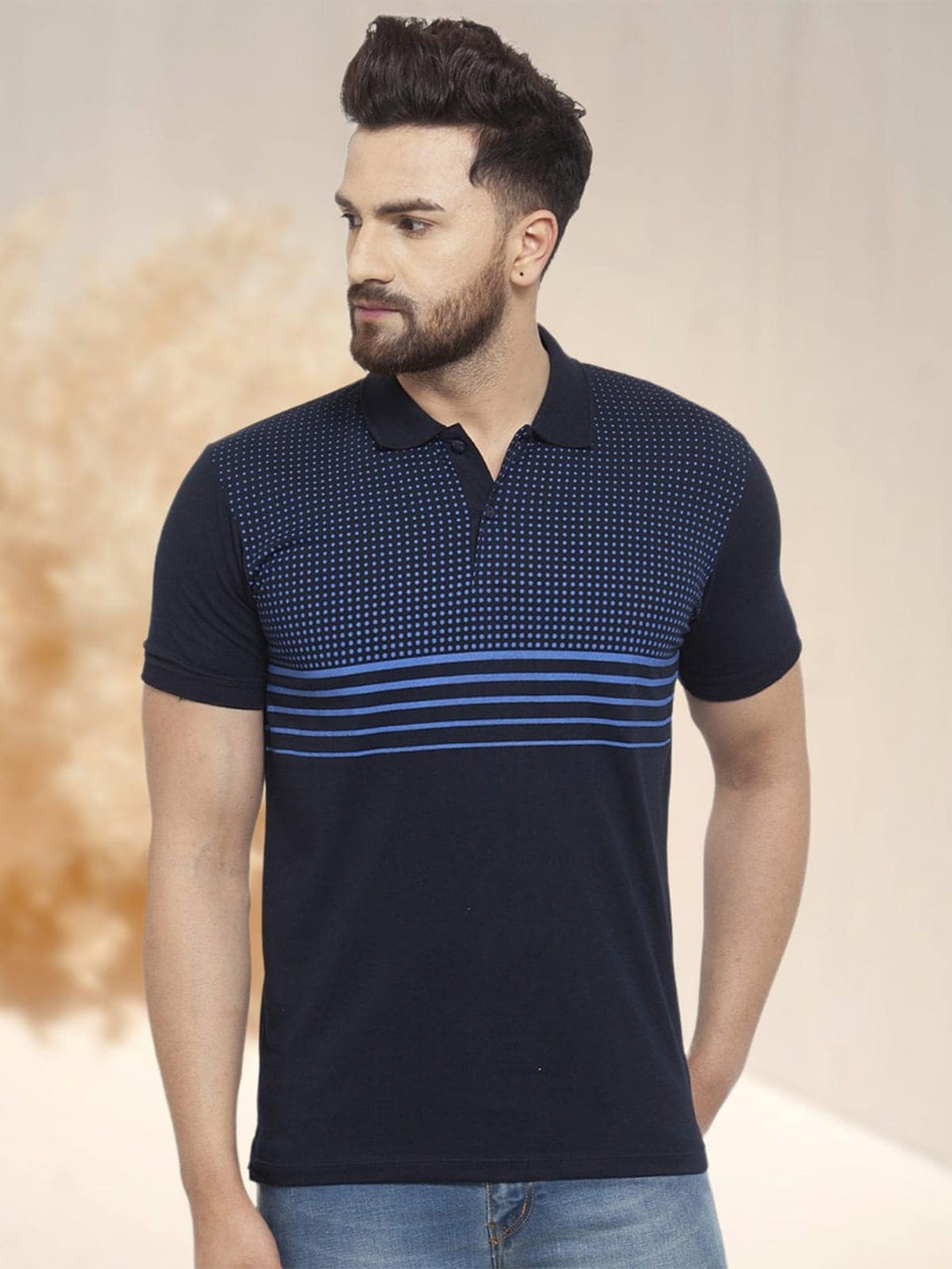 

WILD WEST Men Polo Collar Pockets T-shirt, Navy blue