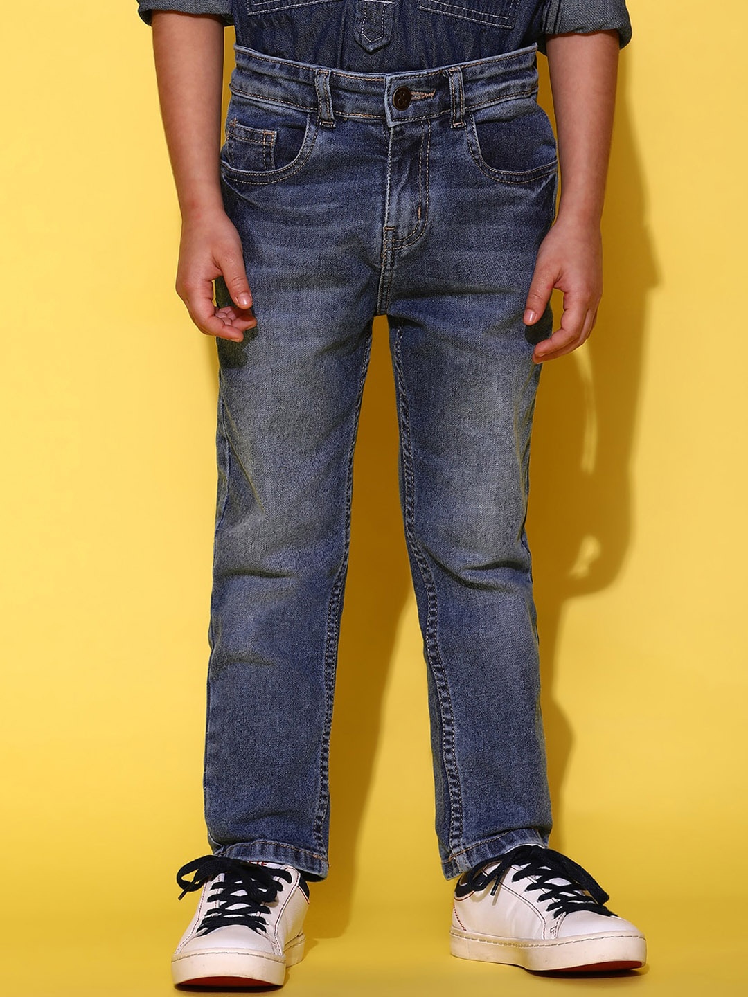 

TALES & STORIES Boys Mid-Rise Slim Fit Low Distress Heavy Fade Stretchable Jeans, Blue