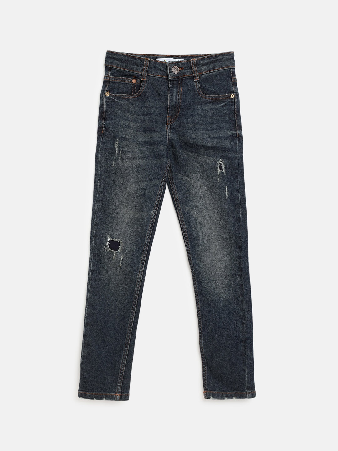 

TALES & STORIES Boys Slim Fit Low Distress Light Fade Stretchable Jeans, Blue
