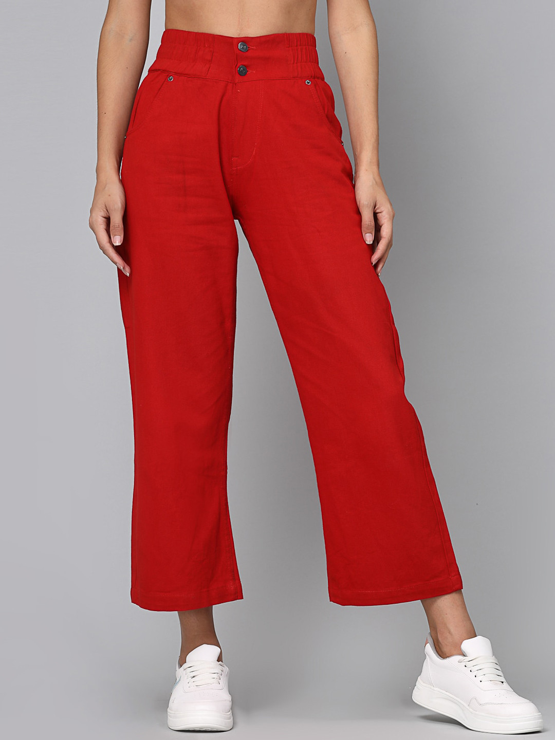

Kook N Keech Women Wide Leg High-Rise Stretchable Jeans, Red