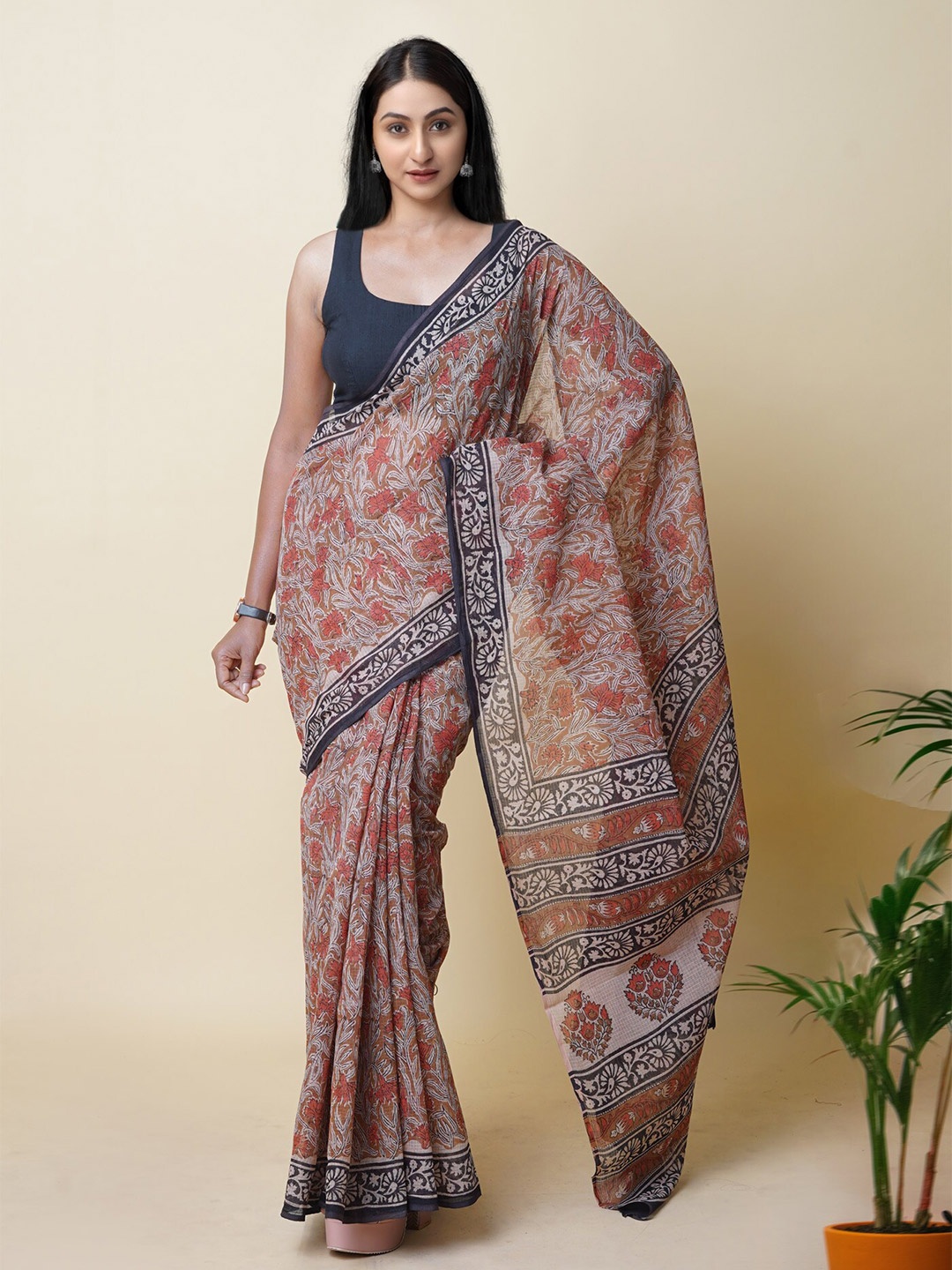 

Unnati Silks Ethnic Motifs Printed Handloom Kota Saree, Brown