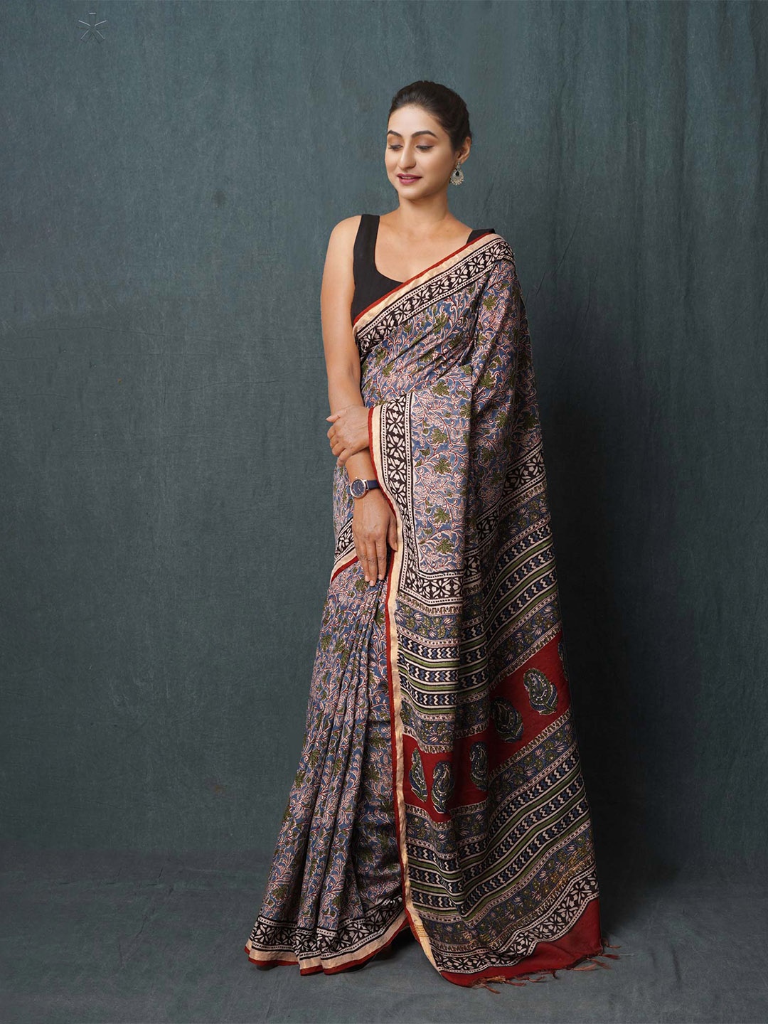 

Unnati Silks Ethnic Motifs Printed Handloom Chanderi Saree, Blue