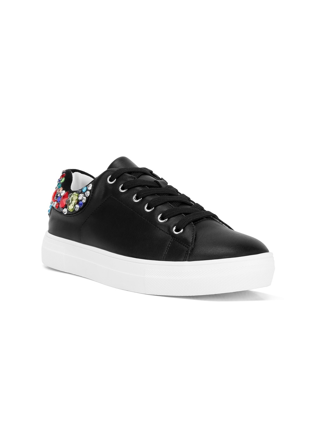 

London Rag Women Embellished Round Toe Sneakers, Black