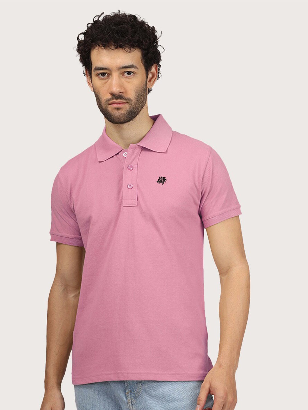

Greylongg Polo Collar Cotton T-shirt, Pink