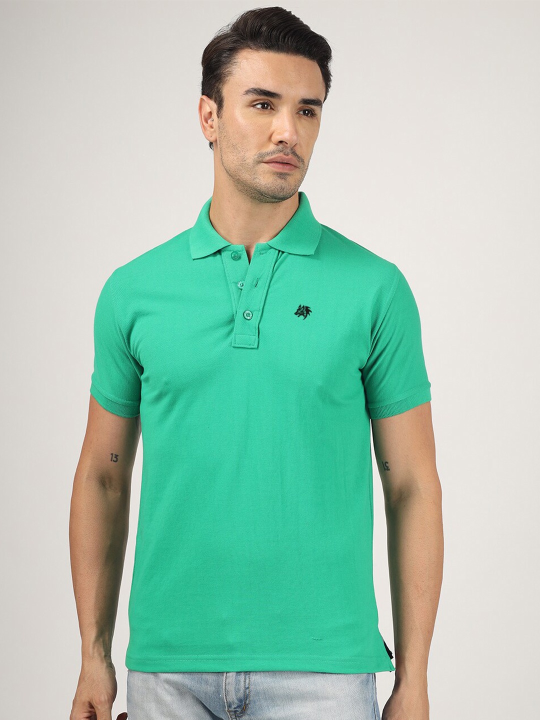 

Greylongg Polo Collar Cotton T-shirt, Green
