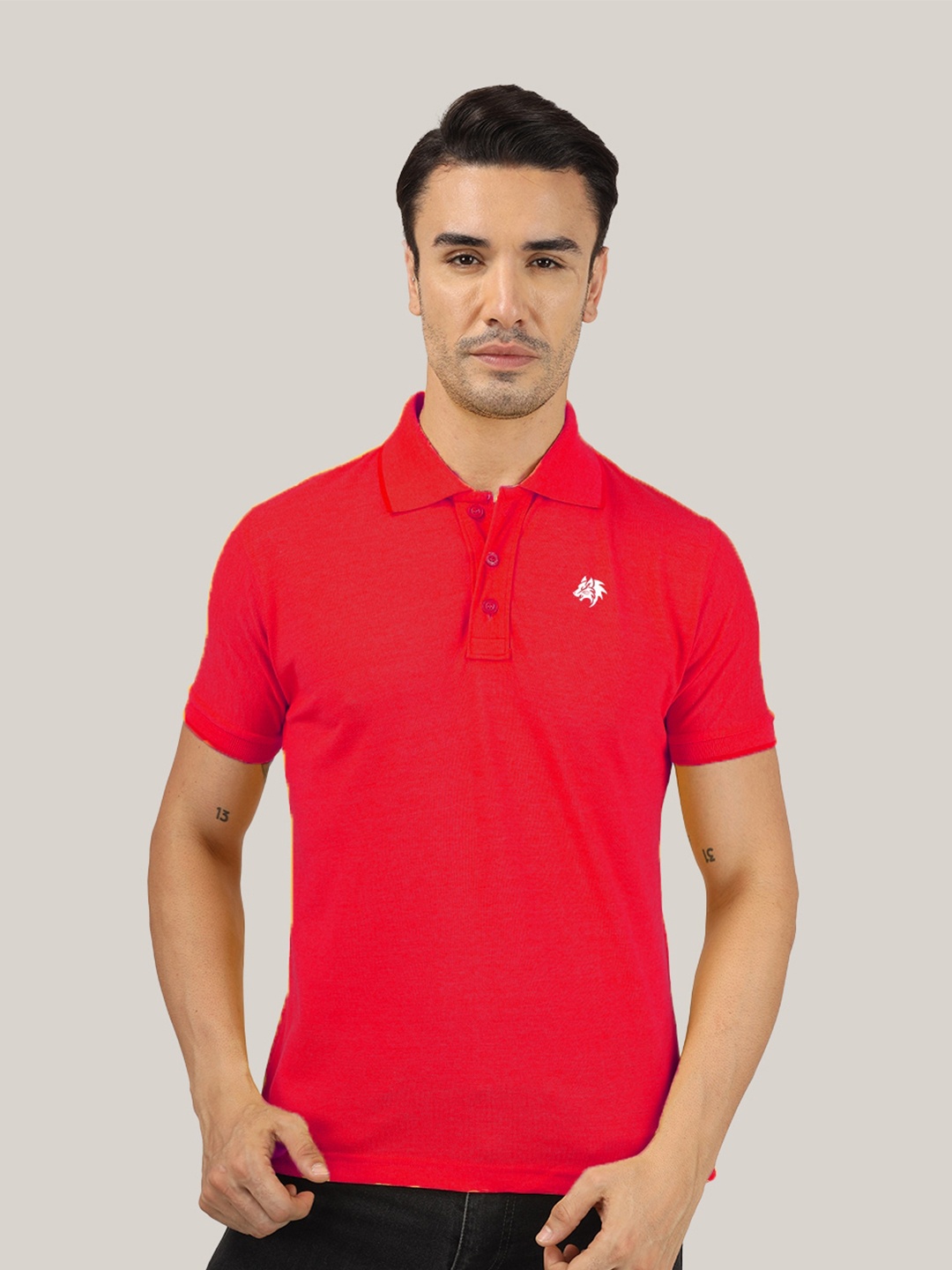 

Greylongg Polo Collar Cotton T-shirt, Red